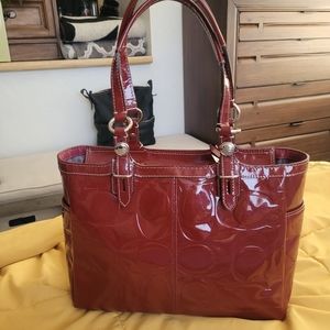 Vintage Coach red patent leather tote bag